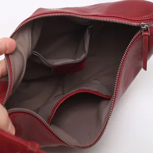Red leather shoulder bag for women large capacity crossbody casual elegant style