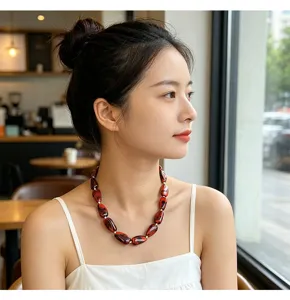 Elegante rote Schildpatt Perlen Schluesselbeinkette, schickes unregelmaessiges Design Schmuck.