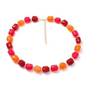 Minimalistische Geometrisch Gestreifte Harzperlen Geknotete Choker Halskette Für Damen Mode Bunte Kubische Perle Schlüsselbein Kette Schmuck