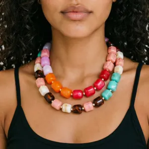 Mehrstrang bunte klobige Perlenkette Statement Halskette Mode Damen Schmuck Accessoire