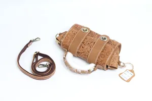 Vintage embossed genuine leather women handbag top handle shoulder crossbody bag with strap