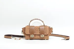 Vintage embossed genuine leather women handbag retro shoulder crossbody bag with top handle.