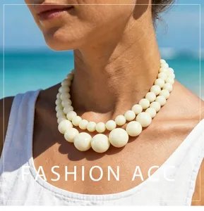 Collana girocollo perle resina doppio strato stile boho estate spiaggia statement gioiello