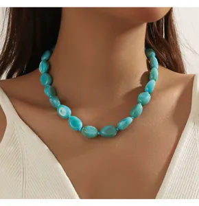 Collar de cuentas turquesa bohemio, joyería de piedras preciosas anudada a mano para mujeres.