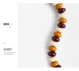Bohemian style plastic flat bead handmade women necklace detail view, daily festival gift