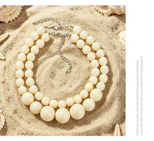Collana statement con perline in resina a doppio strato stile boho spiaggia donna