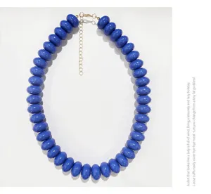 Blue flat bead statement necklace bohemian chunky statement necklace geometric jewelry gift