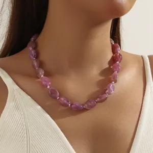 Collar de cuentas marmoleadas moradas bohemias para mujeres, joyas artesanales elegantes.