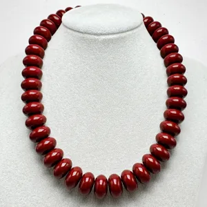 Bohemian red plastic geometric flat bead handmade women necklace for daily wear gift.