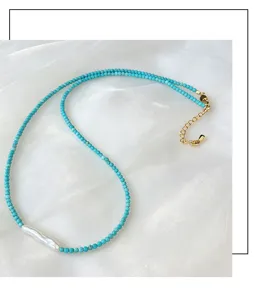 Collana girocollo perla d'acqua dolce turchese naturale dettaglio retrò elegante