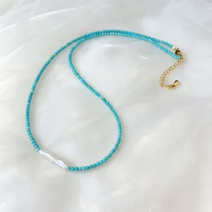 Collana di perle di turchese, gioiello girocollo in stile vintage per donne e ragazze.