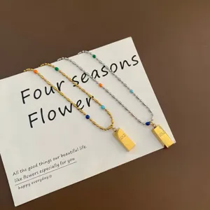 Titanium steel gold bar pendant necklace with colorful beads stylish clavicle chain jewelry