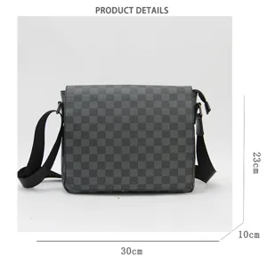 Heren mode geruite schoudertas casual crossbody tas dagelijks gebruik 30x23x10cm top