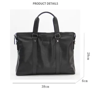 Men's business briefcase handbag, black PU leather, dimensions 38x28x6cm, perfect for commute.