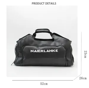 Black large capacity travel duffel bag with shoe compartment, fitness sports gym bag.