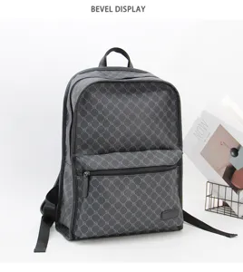 Detailed view of the gray patterned fashion backpack with spacious compartments and sleek design.