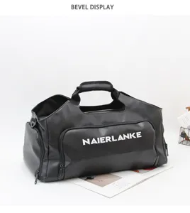 Black large capacity travel duffel bag with shoe compartment and sturdy handles for fitness.