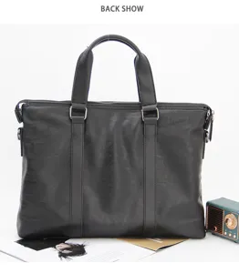 Business men's leather briefcase laptop bag casual commute office shoulder bag stylish