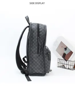 Men's stylish retro grey monogram pattern laptop backpack large capacity casual travel bag