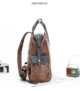 Sac à dos en cuir marron rétro vintage homme loisirs affaires ordinateur sac urbain