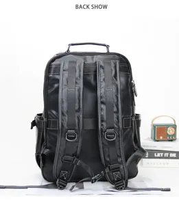 Zaino in pelle nera elegante da uomo, grande capacità borsa da viaggio per la scuola.