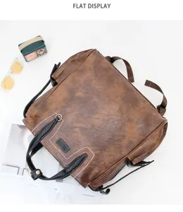 Sac à dos multifonctionnel vintage en cuir marron pour homme, sac d'ordinateur portable urbain minimal.