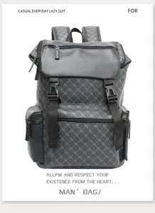 Men's casual large capacity backpack with multiple pockets and trendy design for daily commute.