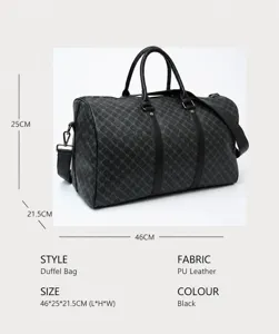 Men's travel duffel bag PU leather checkered large capacity casual shoulder luggage bag
