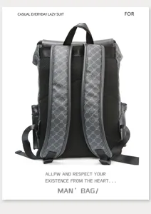 Stylish grey checkered men backpack, large capacity casual travel school bag and computer backpack.