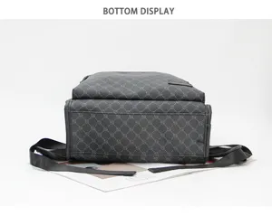 Classic monogram pattern men backpack bottom view, casual commuting travel laptop bag.