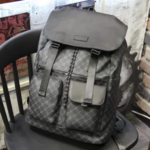 Men Business Casual Backpack PU Leather Plaid Laptop Bag Waterproof Travel School Bookbag Fashion Commuter Backpack