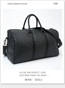 Men casual fashion travel duffel bag large capacity checkered shoulder handbag for men