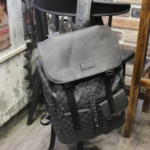 Men business fashion backpack casual travel laptop school bag stylish dark grey monogram