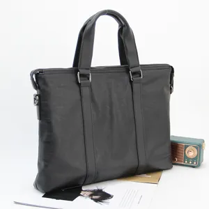 Men Business Briefcase Waterproof Wear Resistant PU Leather Laptop Bag Commuting Handbag Crossbody Bag