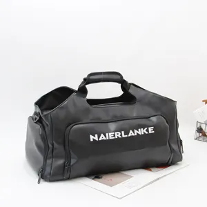 Men's Large Capacity Travel Duffel Bag Waterproof PU Leather Fitness Handbag With Dry Wet Separation Shoe Compartment