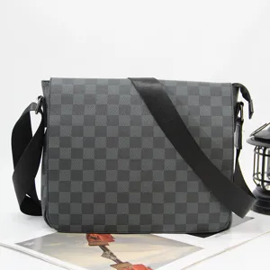 Heren PU Lederen Crossbody Tas Vintage Ruitjespatroon Schoudertas Casual Street Fashion