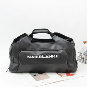 Black large capacity travel duffel bag waterproof fitness sports bag with shoe compartment