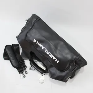 Large capacity black travel duffel bag and gym sports bag with wet dry separation.