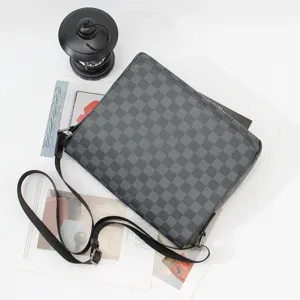 Heren schoudertas blokjes patroon vintage crossbody tas casual mode grijs ontwerp