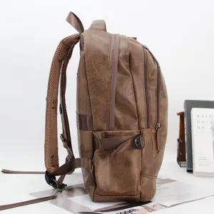 Vintage brown PU leather men backpack multi-functional casual travel school laptop bag
