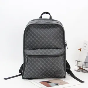 Men's black grey classic pattern backpack large capacity travel school laptop bag
