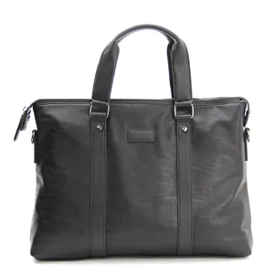 Men's black business briefcase leather handbag commuter laptop bag main view
