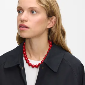 Women red acrylic beaded necklace fashion boho round bead collar statement jewelry daily wear
