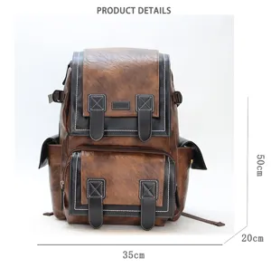 Vintage faux leather backpack for men with large capacity casual travel school bag