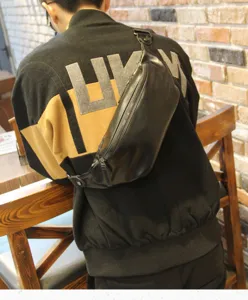 Trendy men's leather waist bag, stylish chest bag and casual crossbody bag for outdoor use.