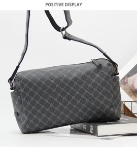 Herren lässige Karo Umhängetasche mit verstellbarem Gurt, graue Retro Tasche für den Alltag.