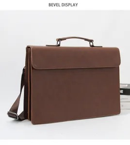 Brown PU leather vintage briefcase for men, casual business messenger bag and shoulder bag