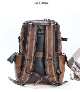 Large capacity vintage leather backpack for men casual travel school computer bag retro style