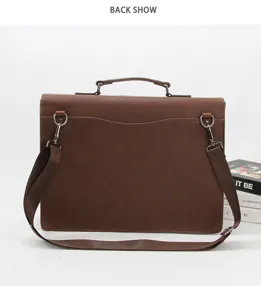 Men's Vintage Brown Leather Briefcase Casual Business Messenger Bag With Shoulder Strap