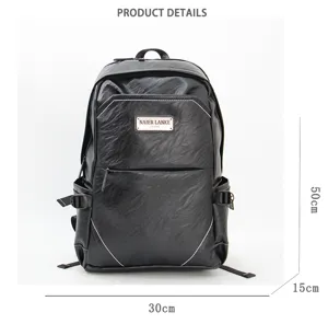 Casual leather business backpack for men, waterproof large capacity travel school bag.